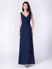 Brautjungfernkleider Dark Navy Abendkleid Chiffon Lange Cascading Rüschen V-Ausschnitt bodenlangen Abendkleid