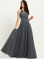 Brautjungfernkleider Grau A-Linie Bodenlanger Reißverschluss Chiffon Hochzeitsfeier Kleid Festzug Kleid