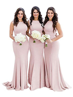 Brautjungfernkleider Meerjungfrau Jewel Neck Zipper Lycra Spandex bodenlangen Hochzeit Kleid