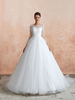 Brautkleid 2021 3/4 Ärmel Jewel Neck Spitze Applizierte Perlen Ballkleid Brautkleid Mit Zug