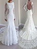 Brautkleid 2021 Meerjungfrau Spitze Jewel Neck Langarm Brautkleid mit Schleppe