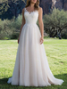 Brautkleid A-Linie mit V-Ausschnitt; ärmellose Spitze; Strandparty; Brautkleider mit Schleppe