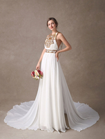Brautkleid aus Chiffon mit Kapelle-Schleppe in Elfenbeinfarbe Milanoo