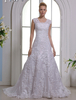 Brautkleid aus Netz mit Carmenausschnitt in Weiß