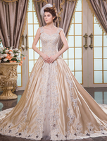 Brautkleid aus Satin mit Domkirchen-schleppe in Champagnerfarbe Milanoo