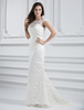 Brautkleid aus Spitze mit Carmenausschnitt in Elfenbeinfarbe