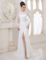Brautkleid aus Spitze mit Schleppe in Elfenbeinfarbe Milanoo