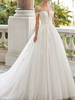 Brautkleid aus Spitze mit Schleppe V-Ausschnitt Ärmellos Off-The-Shoulder Tüll Brautkleider
