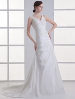 Brautkleid aus Taft mit V-Ausschnitt in Elfenbeinfarbe