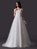 Brautkleid aus Tüll mit Spaghettiträger in Elfenbeinfarbe