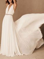 Brautkleid Deep V-Neck Perlen Schärpe Chiffon Brautkleid