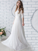 Brautkleid Illusion Ausschnitt Elfenbein Ausschnitt Spitzenärmel Chiffon Bodenlange Brautkleider