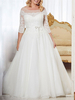 Brautkleider 2021 A Line Jewel Neck Halbarm bodenlang Tüll Vintage Brautkleider