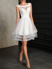 Brautkleider 2021 A Line Jewel Neck Sleeveless Natürliche Taille Tüll Short Bridal Dress