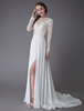 Brautkleider 2021 Lang Ärmel Spitze Chiffon Sexy Hoch Teilt Illusion Sommer Hochzeitkleider