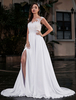 Brautkleider A Line bodenlang ärmellose Split Applique Illusion Ausschnitt Brautkleider Zugkleid
