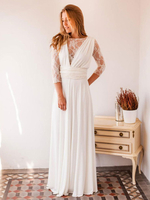Brautkleider A-line Jewel Hals Lange Ärmel Spitze Backless Chiffon Brautkleider