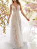 Brautkleider A Line V-Ausschnitt ärmellose Plissee Lace Brautkleider