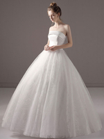 Brautkleider Ballkleid Prinzessin trägerlosen Satin Spitze bodenlangen Brautkleid