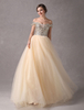 Brautkleider Colored weg von der Schulter Pailletten Tüll Strass Perlen Bodenlangen Brautkleid