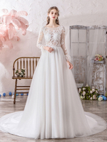 Brautkleider Langarm Federn Jewel Neck Brautkleider Mit Kathedrale Zug