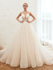 Brautkleider Prinzessin A-Linie- Brautkleider ärmellos Hochzeit V-Ausschnitt Brautkleider Prinzessin Champagner Spitze Mit Schleppe