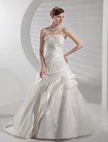 Brautkleider Prinzessin A-Linie- Brautkleider trägerlos Hochzeit Elfenbeinfarbe Ball Brautkleider Satingewebe mit Schleppe und Reißverschluss