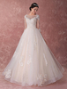 Brautkleider Prinzessin Champagner Illusion Ausschnitt Brautkleider Hochzeit Spitze bodenlang 3/4 Ärmel mit Schnürung Prinzessin