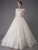 Brautkleider Prinzessin Champagner und Rundkragen Brautkleider Hochzeit Tüll Luxus Brautkleider bodenlang Kurzarm und Schnürung Prinzessin