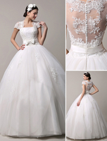 Brautkleider Prinzessin Elfenbeinfarbe Designender Ausschnitt Brautkleider Tüll bodenlang Kurzarm mit Reißverschluss Prinzessin trägerlos