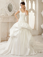 Brautkleider Prinzessin Elfenbeinfarbe Einschulter Brautkleider Taft mit Kapelle-Schleppe ärmellos und Schnürung Prom- im Einschulter-Style