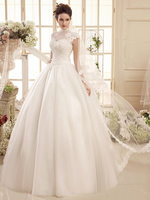 Brautkleider Prinzessin Elfenbeinfarbe Halskragen Brautkleider Hochzeit Tüll Brautkleider große Größen bodenlang Kurzarm mit Reißverschluss