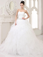 Brautkleider Prinzessin Elfenbeinfarbe Herz-Ausschnitt Brautkleider Hochzeit Organza mit Kapelle-Schleppe und Schnürung Prom-
