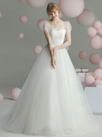 Brautkleider Prinzessin Elfenbeinfarbe Herz-Ausschnitt Brautkleider Hochzeit Tüll Luxus Brautkleider und Kapelle-Schleppe Kurzarm und Schnürung