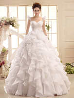 Brautkleider Prinzessin Elfenbeinfarbe Herz-Ausschnitt Brautkleider Organza bodenlang Kurzarm mit Schnürung Prom- und Spaghettiträger