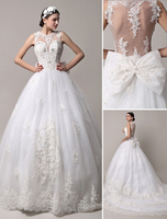 Brautkleider Prinzessin Elfenbeinfarbe Illusion Ausschnitt Brautkleider Tüll mit Domkirchen-schleppe ärmellos Prinzessin trägerlos