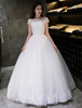 Brautkleider Prinzessin Elfenbeinfarbe mit Bateau-Kragen Brautkleider Hochzeit Spitze bodenlang Kurzarm und Schnürung Prinzessin