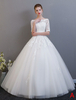 Brautkleider Prinzessin Elfenbeinfarbe mit Bateau-Kragen Brautkleider Satingewebe bodenlang 1/2 Ärmel und Schnürung A-Linie- und Schulterfrei