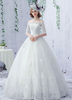 Brautkleider Prinzessin Elfenbeinfarbe mit Bateau-Kragen Brautkleider Spitze bodenlang 1/2 Ärmel und Schnürung A-Linie- und Schulterfrei
