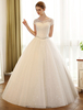 Brautkleider Prinzessin Elfenbeinfarbe mit Rundkragen Brautkleider Hochzeit Tüll Braukleider unter 100€ bodenlang Kurzarm und Schnürung