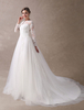 Brautkleider Prinzessin Elfenbeinfarbe mit Rundkragen Brautkleider Tüll und Kapelle-Schleppe Langarm und Reißverschluss A-Linie-