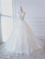 Brautkleider Prinzessin Elfenbeinfarbe mit Rundkragen Brautkleider Tüll und Kapelle-Schleppe ärmellos und Reißverschluss Prinzessin