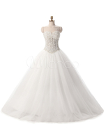 Brautkleider Prinzessin Elfenbeinfarbe trägerlos Brautkleider Hochzeit Satingewebe mit Schleppe ärmellos und Schnürung Prinzessin trägerlos