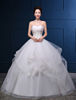 Brautkleider Prinzessin Elfenbeinfarbe trägerlos Brautkleider Hochzeit Spitze bodenlang ärmellos mit Schnürung Prom- trägerlos