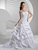Brautkleider Prinzessin Elfenbeinfarbe trägerlos Brautkleider Satingewebe mit Court-Schleppe und Schnürung Prom- und Schulterfrei