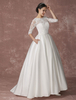 Brautkleider Prinzessin Elfenbeinfarbe und Bateau-Kragen Brautkleider Satingewebe und Court-Schleppe 1/2 Ärmel A-Linie- trägerlos