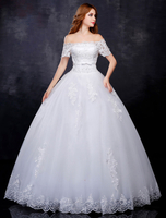 Brautkleider Prinzessin Elfenbeinfarbe und Bateau-Kragen Brautkleider Spitze bodenlang Kurzarm und Schnürung Prinzessin und Schulterfrei