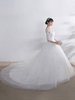 Brautkleider Prinzessin Elfenbeinfarbe und Rundkragen Brautkleider Tüll und Kapelle-Schleppe 3/4 Ärmel und Schnürung A-Linie-
