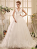 Brautkleider Prinzessin Elfenbeinfarbe V-Ausschnitt Brautkleider Tüll mit Kapelle-Schleppe ärmellos Prom- und Spaghettiträger