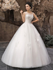 Brautkleider Prinzessin mit Rundkragen Brautkleider Hochzeit Tüll Ball Brautkleider bodenlang und Schnürung Prom- natürliche Taillenlinie
